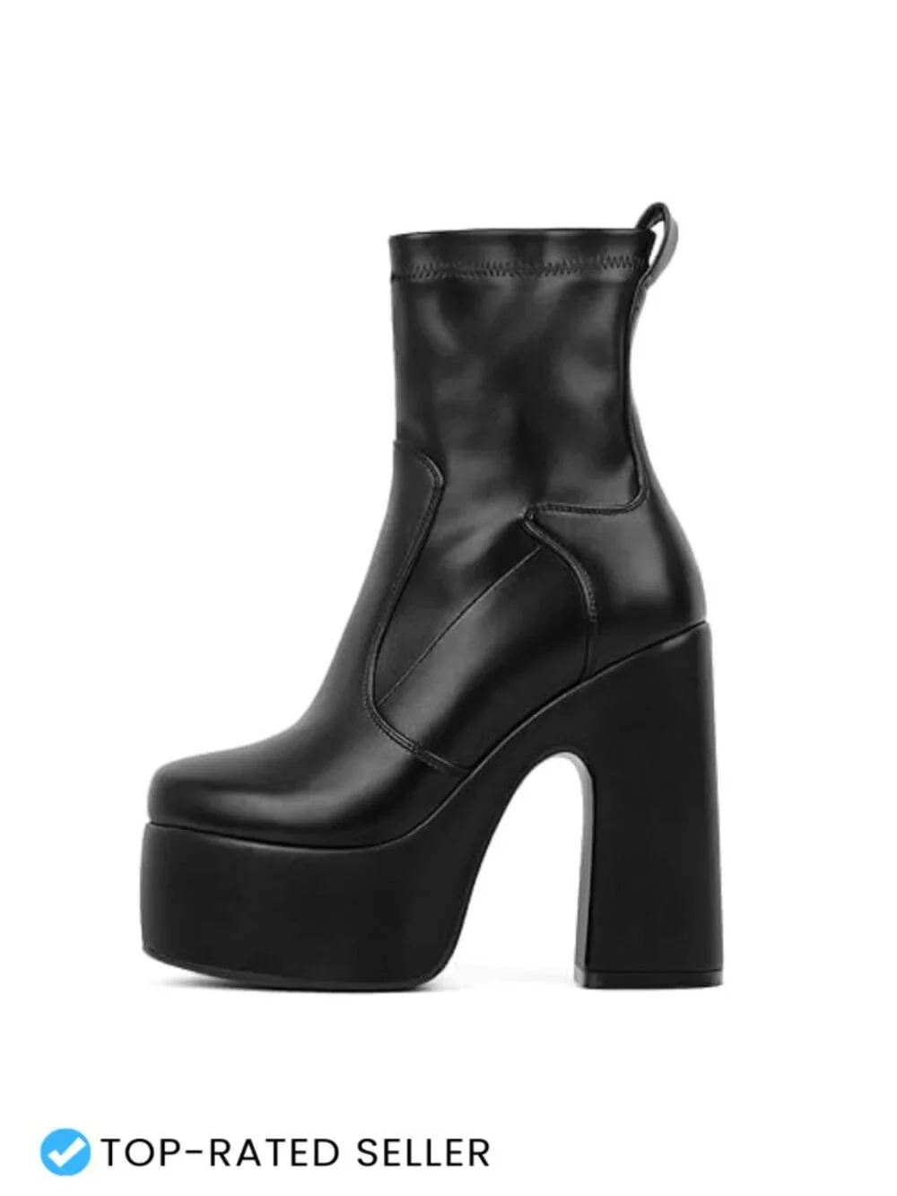 Faux Leather Platform Ankle Boots Chunky Block Heel Round Toe Side Zip
